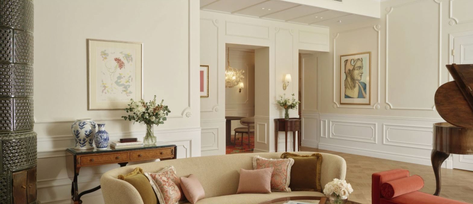 Elegant hotel lounge area with warm ambient lighting